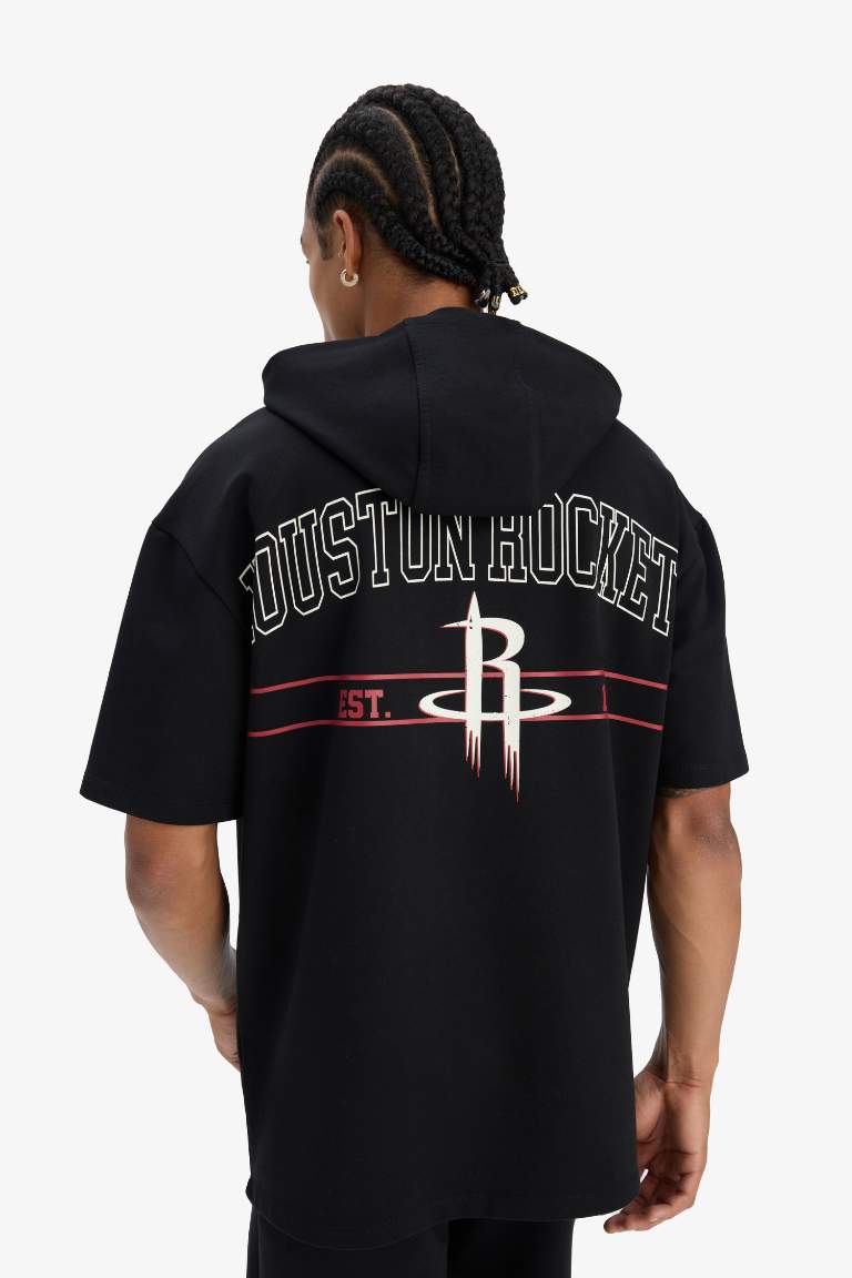 DeFactoFit NBA Houston Rockets Oversize Fit Hooded Sports T-Shirt