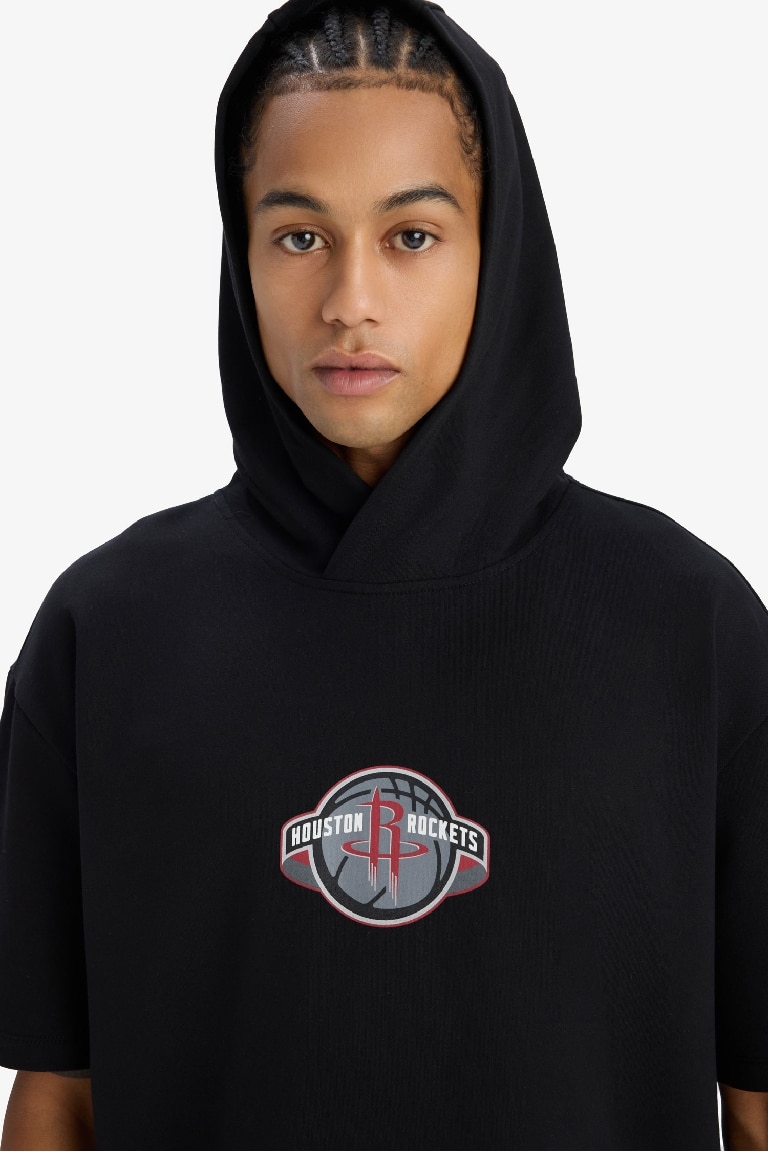 DeFactoFit NBA Houston Rockets Oversize Fit Hooded Sports T-Shirt