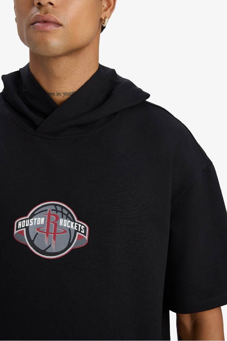 DeFactoFit NBA Houston Rockets Oversize Fit Hooded Sports T-Shirt