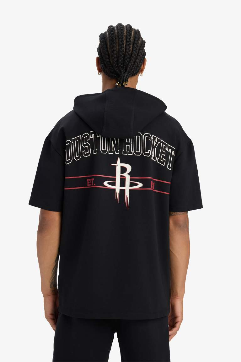 DeFactoFit NBA Houston Rockets Oversize Fit Hooded Sports T-Shirt