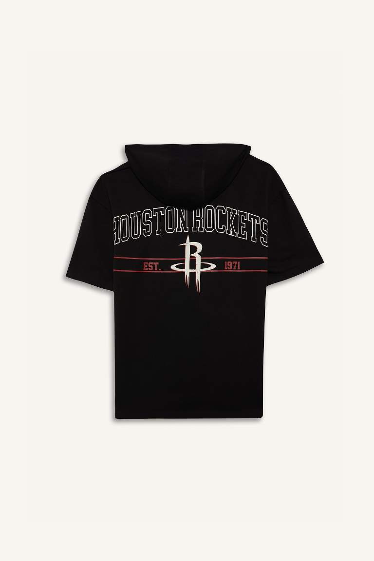 DeFactoFit NBA Houston Rockets Oversize Fit Hooded Sports T-Shirt