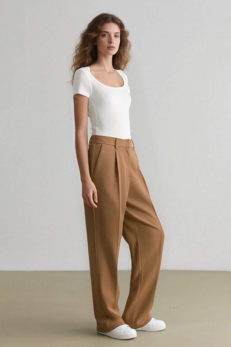Sorbe x DeFacto Tapered Fit Pantolon Yüksek Bel Pensli Düz Paça Cepli