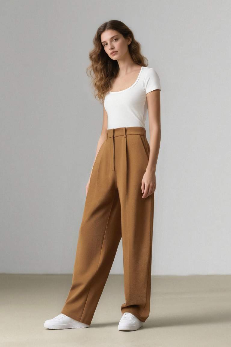 Sorbe x DeFacto Tapered Fit Pantolon Yüksek Bel Pensli Düz Paça Cepli