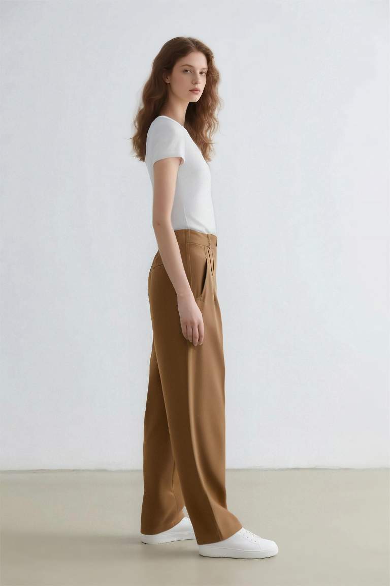 Sorbe x DeFacto Tapered Fit Pantolon Yüksek Bel Pensli Düz Paça Cepli