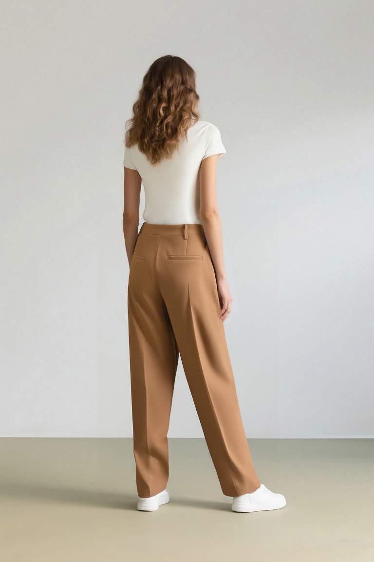 Sorbe x DeFacto Tapered Fit Pantolon Yüksek Bel Pensli Düz Paça Cepli
