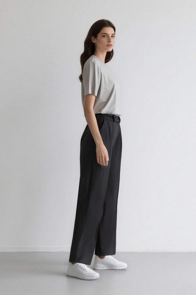 Sorbe x DeFacto Straight Fit Pantolon Yüksek Bel Çizgili Düz Paça Cepli