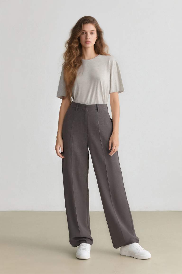 Sorbe x DeFacto Straight Fit Palazzo Pantolon Yüksek Bel Pensli Düz Paça Cepli