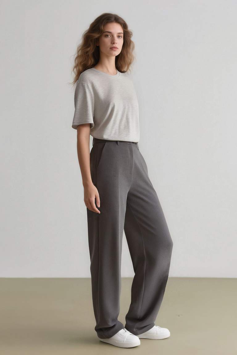 Sorbe x DeFacto Straight Fit Palazzo Pantolon Yüksek Bel Pensli Düz Paça Cepli