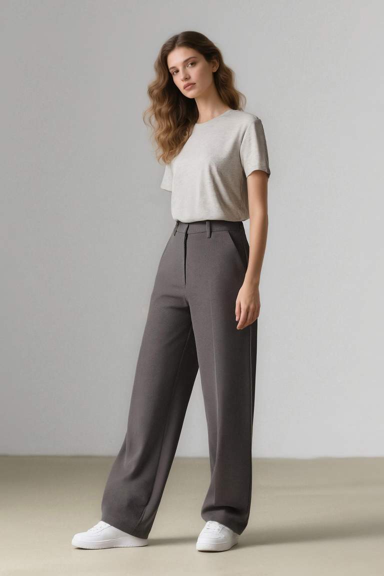 Sorbe x DeFacto Straight Fit Palazzo Pantolon Yüksek Bel Pensli Düz Paça Cepli