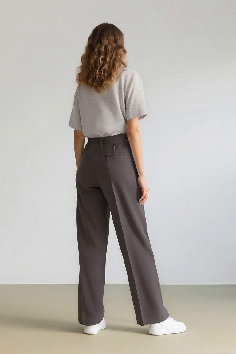 Sorbe x DeFacto Straight Fit Palazzo Pantolon Yüksek Bel Pensli Düz Paça Cepli