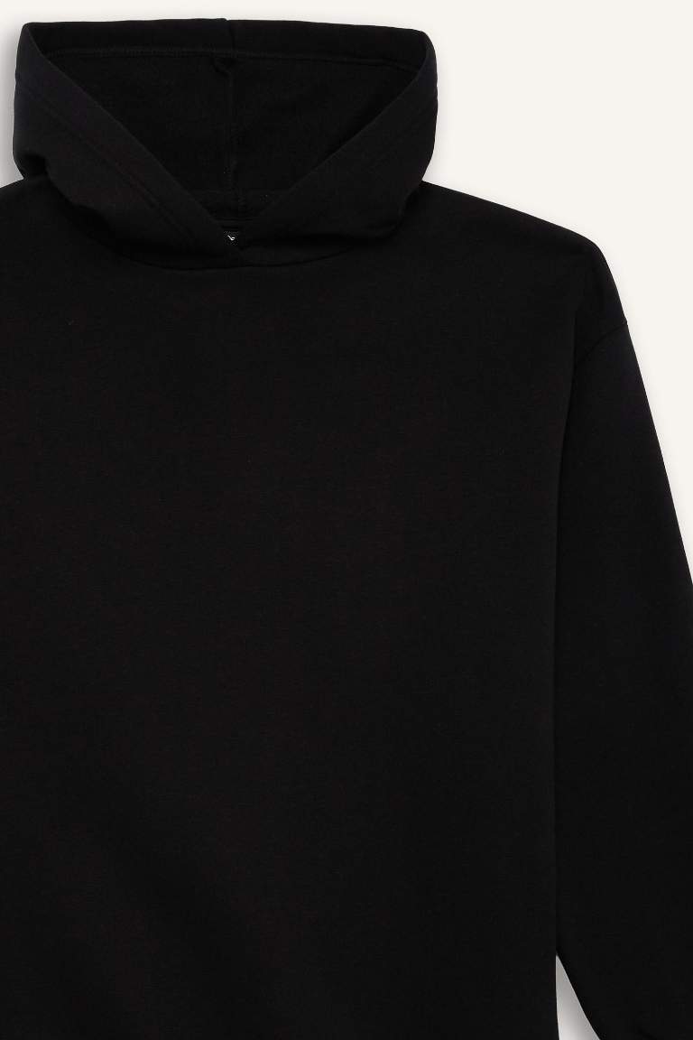 Relax Fit Kapüşonlu Basic Düz Kalın Sweatshirt