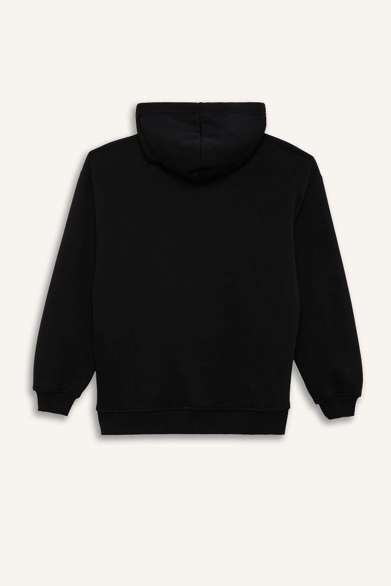 Relax Fit Kapüşonlu Basic Düz Kalın Sweatshirt