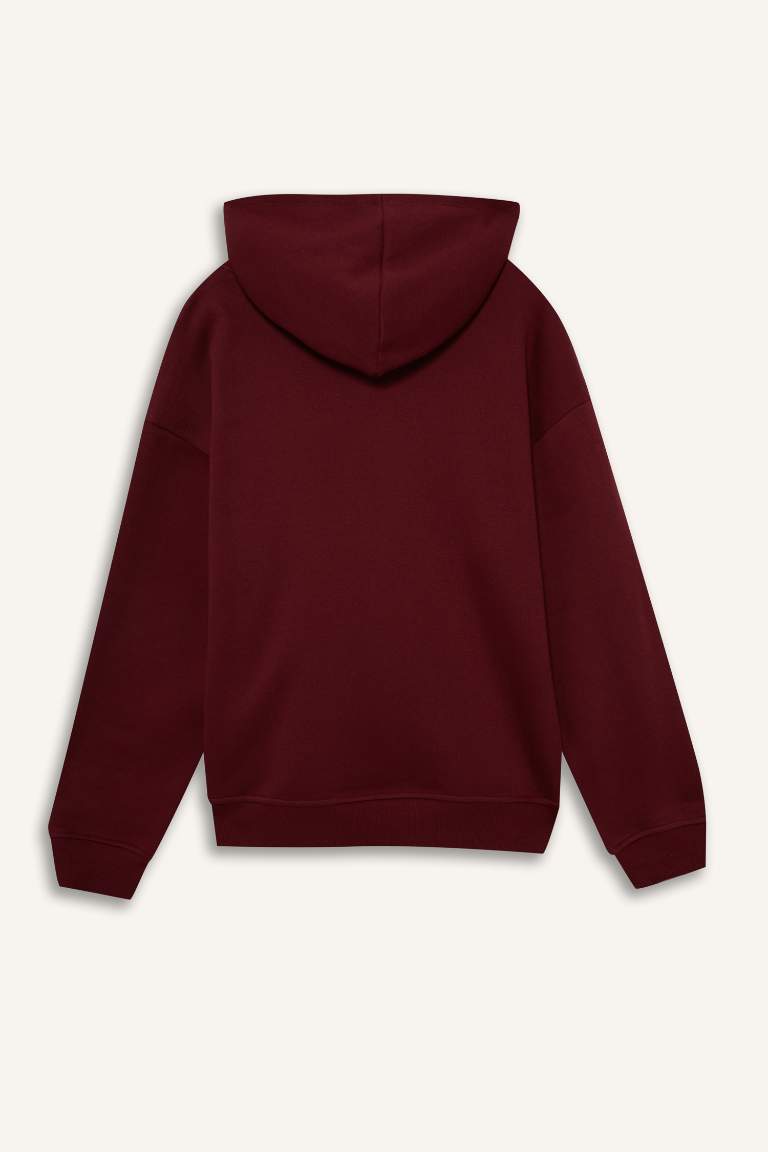 Relax Fit Kapüşonlu Basic Düz Kalın Sweatshirt