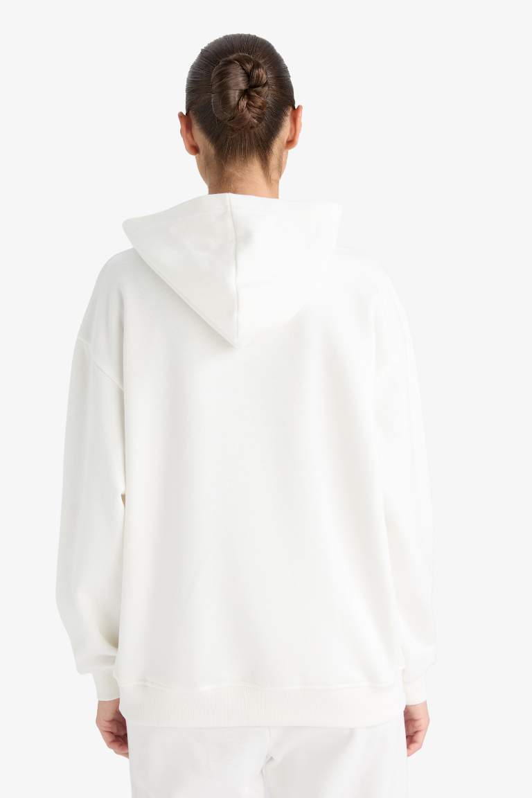 Relax Fit Kapüşonlu Basic Düz Kalın Sweatshirt