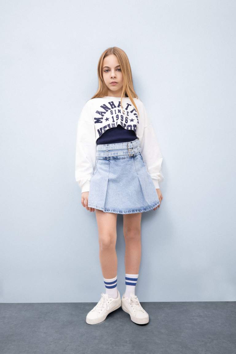 Girl Cotton Jean Skort