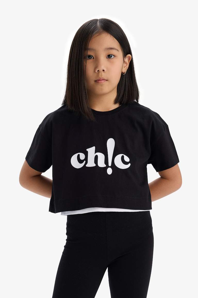 Girl Crew Neck Slogan Printed Short Sleeve T-shirt