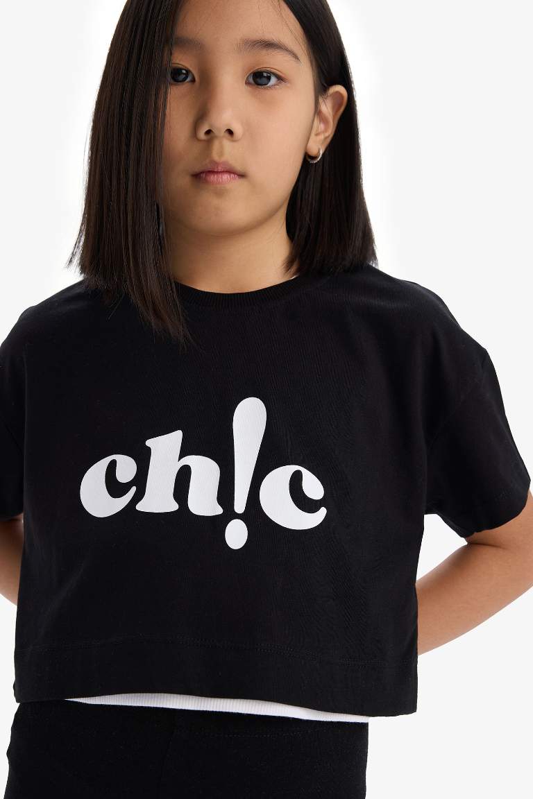 Girl Crew Neck Slogan Printed Short Sleeve T-shirt