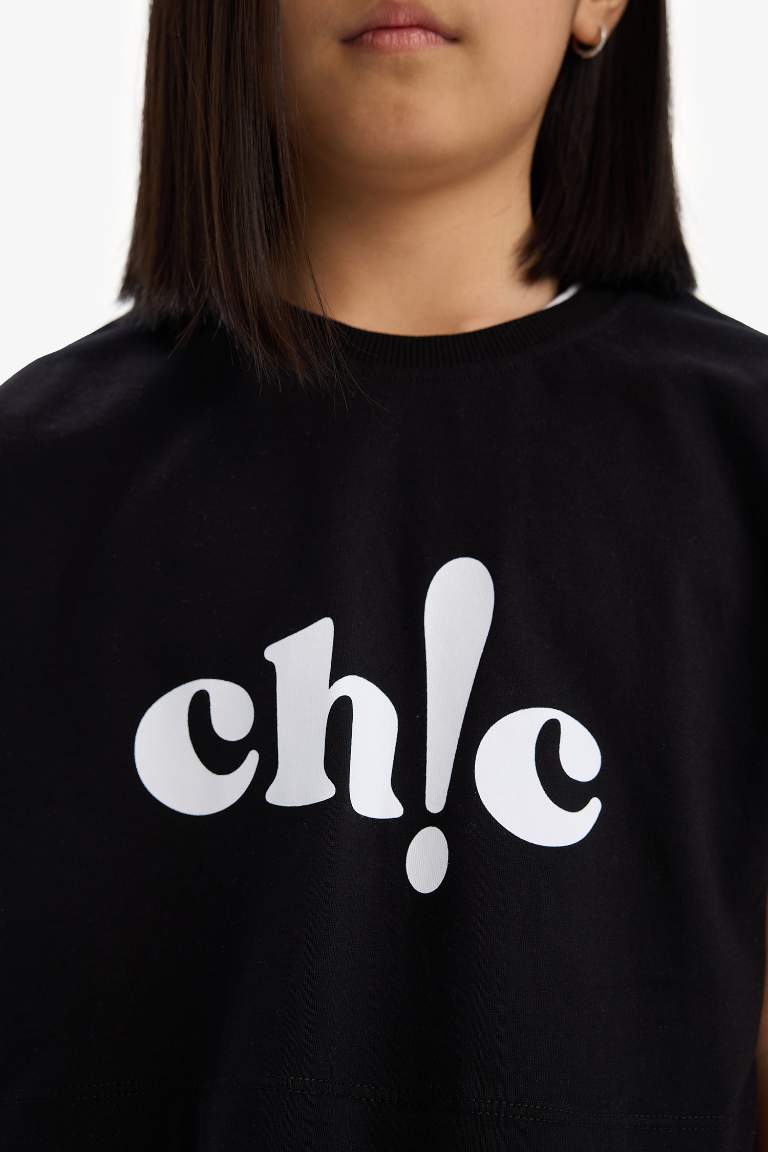 Girl Crew Neck Slogan Printed Short Sleeve T-shirt