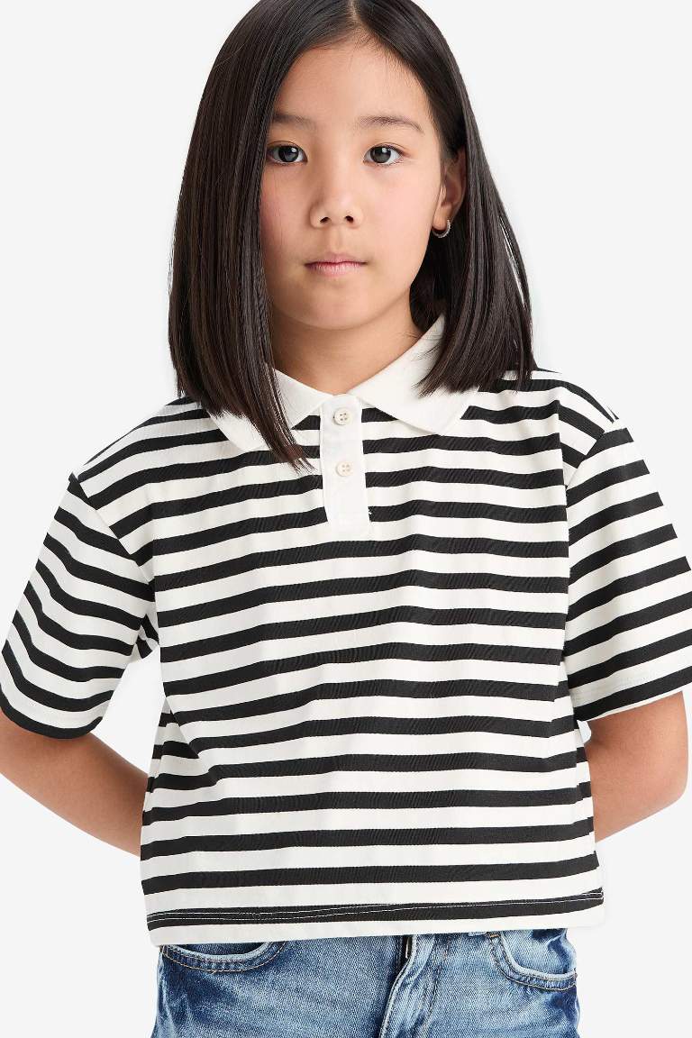 T-shirt Polo rayé à manches courtes et coupe décontractée pour fille