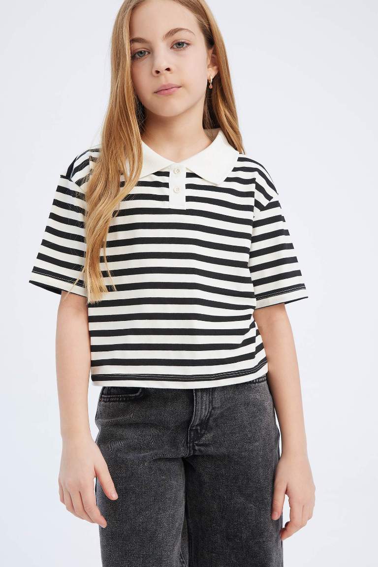 Girl Relax Fit Striped Short Sleeve Polo Shirt