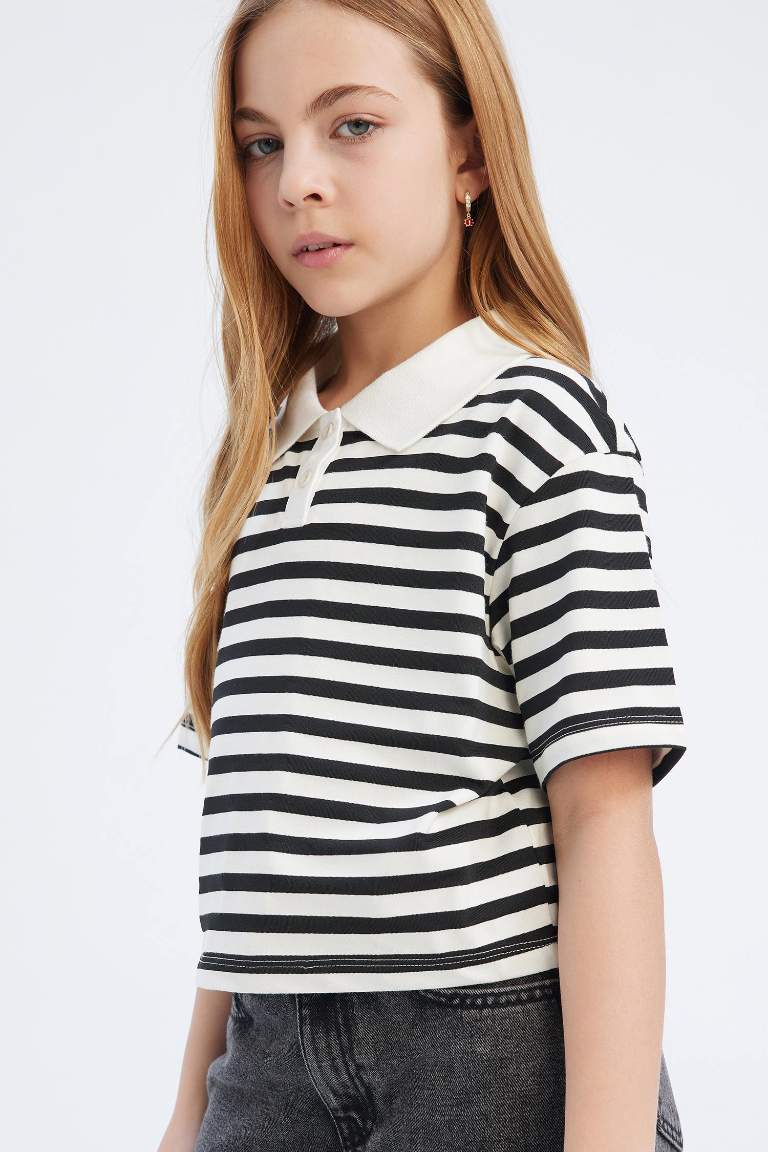 Girl Relax Fit Striped Short Sleeve Polo Shirt