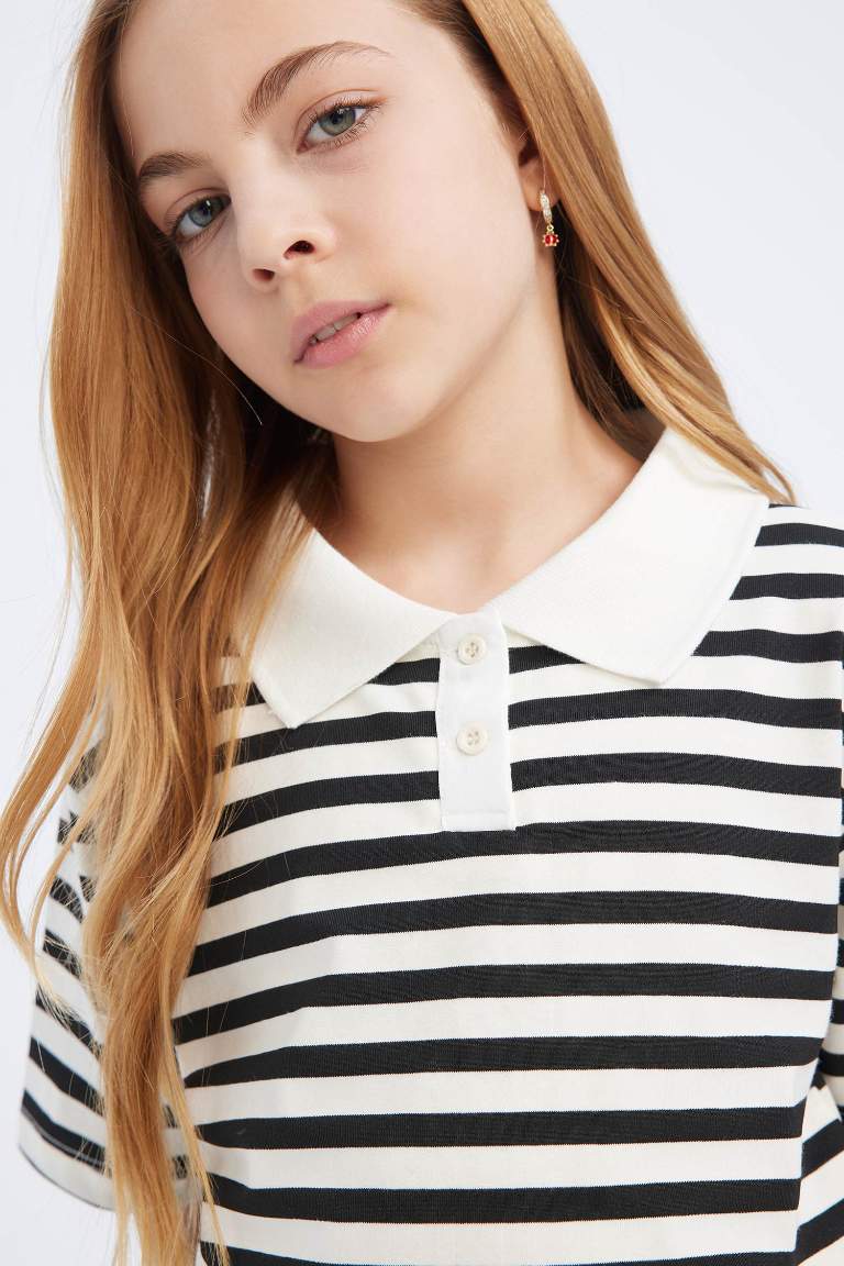 Girl Relax Fit Striped Short Sleeve Polo Shirt