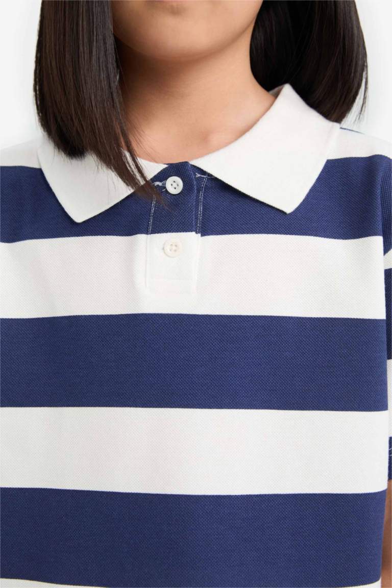 تيشيرت بولو مخطط نص ردن قصة مريحة