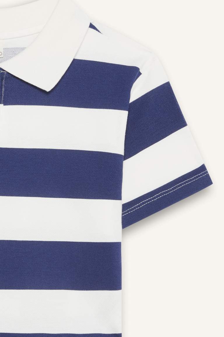 تيشيرت بولو مخطط نص ردن قصة مريحة