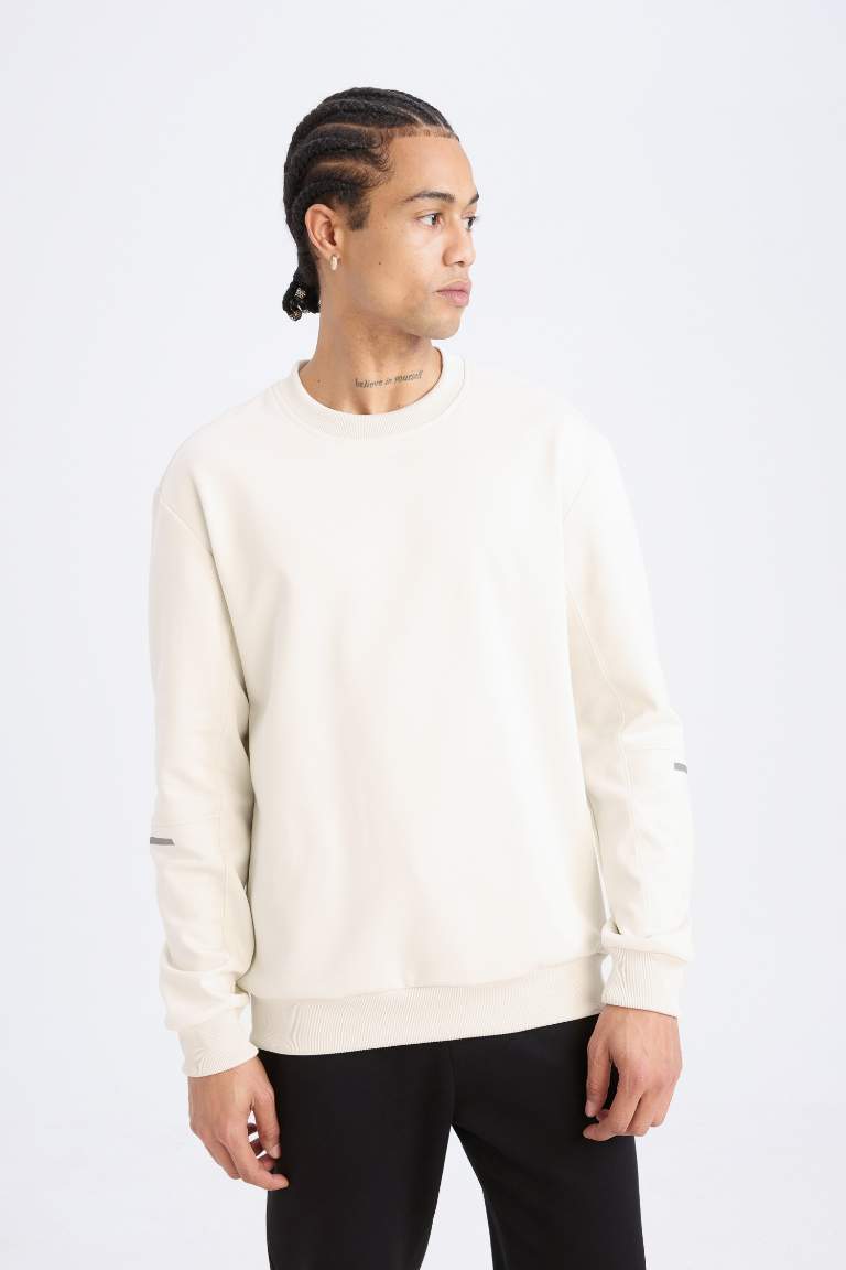 DeFactoFit Standart Fit Bisiklet Yaka Basic Düz Sporcu Sweatshirt