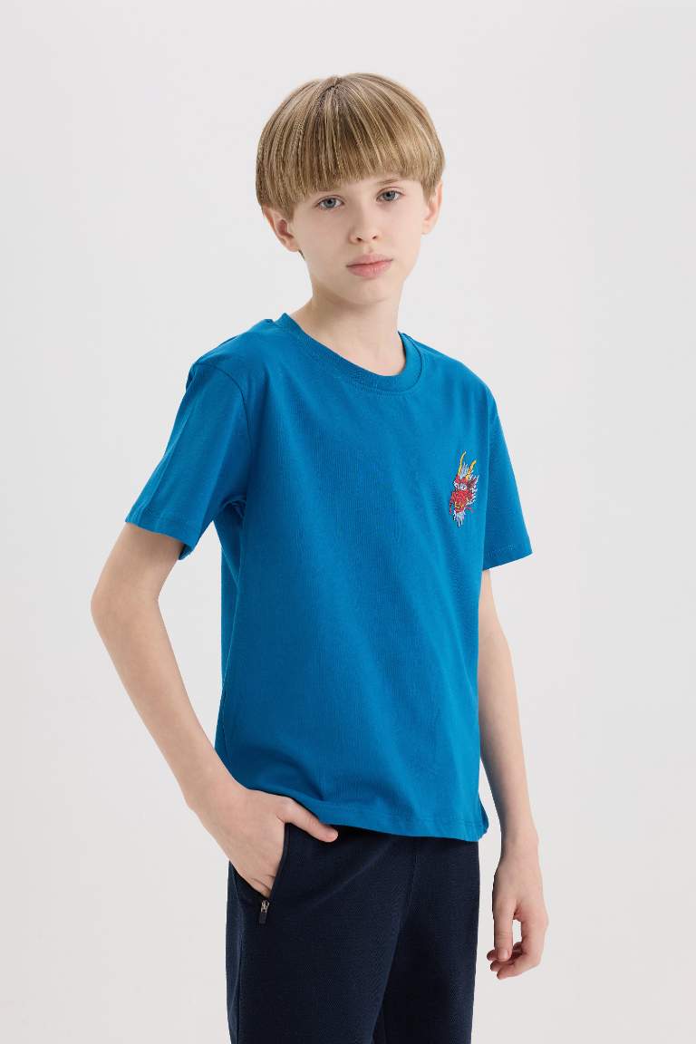 Boy Crew Neck Embroidered Short Sleeve T-Shirt