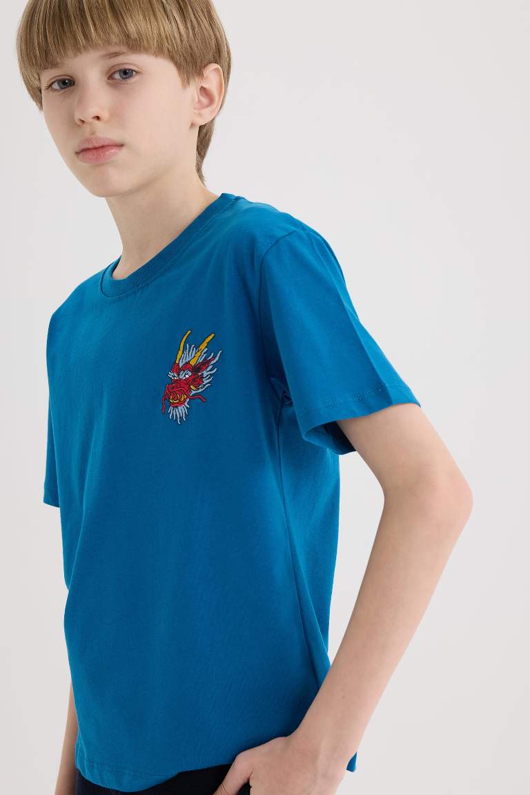 Boy Crew Neck Embroidered Short Sleeve T-Shirt