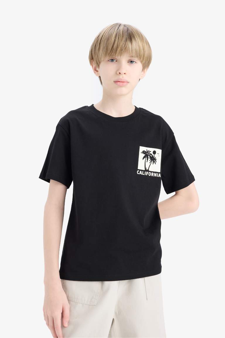 Boy Crew Neck Back Printed Short Sleeve T-Shirt