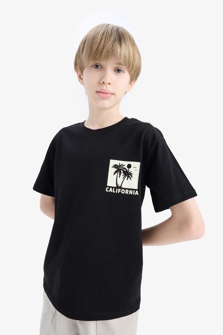 Boy Crew Neck Back Printed Short Sleeve T-Shirt