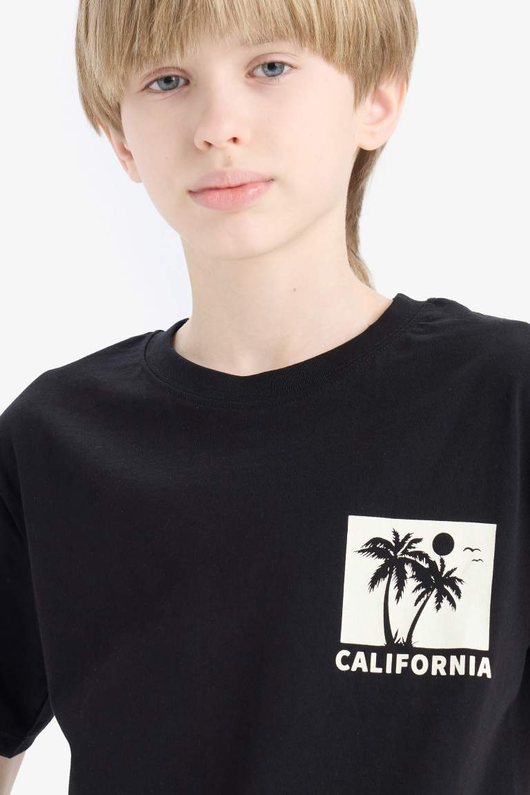 Boy Crew Neck Back Printed Short Sleeve T-Shirt