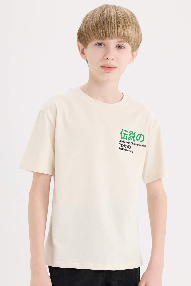 Boy Crew Neck Back Printed Short Sleeve T-Shirt