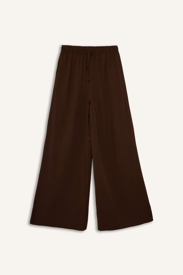 Wide Leg Yüksek Bel Keten Karışımlı Pantolon
