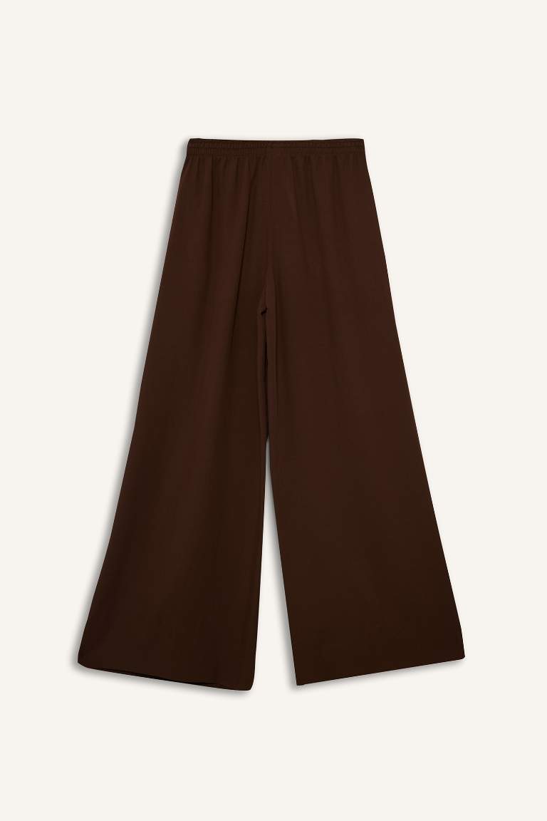 Wide Leg Yüksek Bel Keten Karışımlı Pantolon