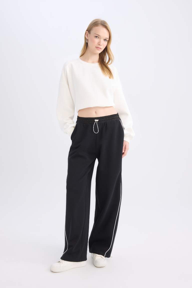 Coool Beli Lastikli Wide Leg Geniş Bol Paça Eşofman Altı Beli Ayarlanabilir Lastikli Yan Şeritli