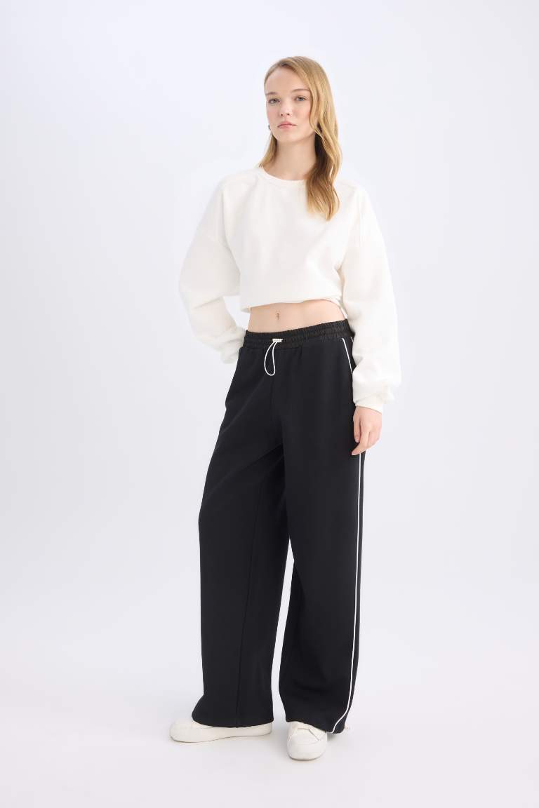 Coool Beli Lastikli Wide Leg Geniş Bol Paça Eşofman Altı Beli Ayarlanabilir Lastikli Yan Şeritli