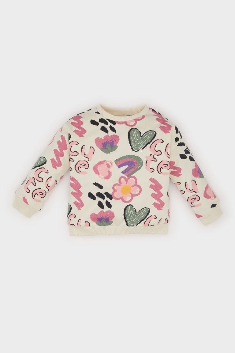 Baby Girl Patterned Crew Neck Sweatshirt