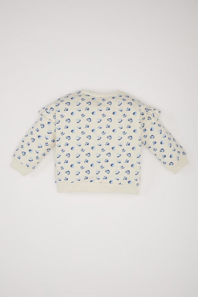 Baby Girl Crew Neck Heart Patterned Sweatshirt