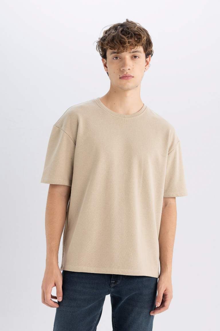 Boxy Fit Crew Neck Cotton Basic Short Sleeve T-Shirt