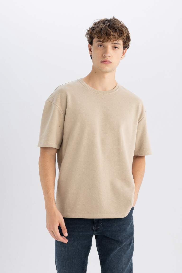 Boxy Fit Crew Neck Cotton Basic Short Sleeve T-Shirt