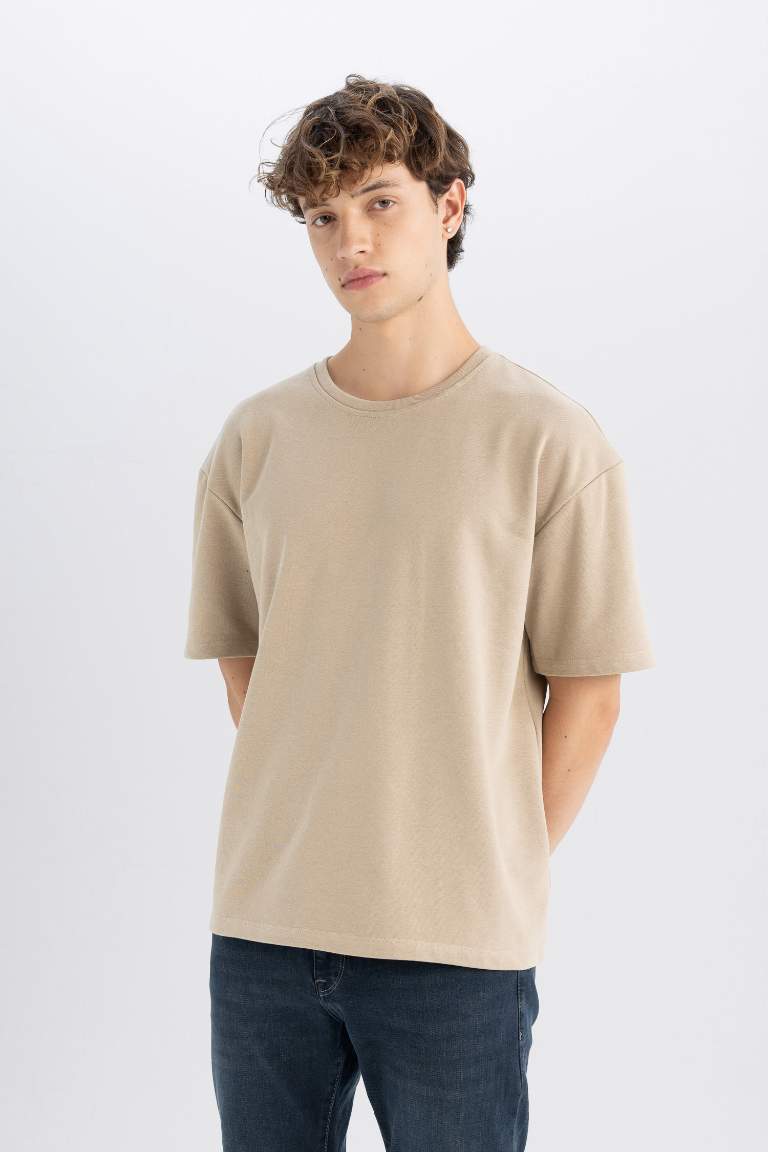 Boxy Fit Crew Neck Cotton Basic Short Sleeve T-Shirt