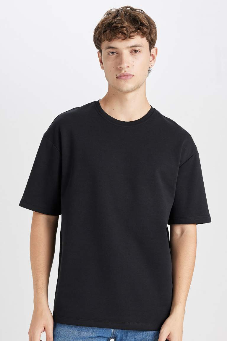 تيشيرت اسود سادة بيزك قطن أوفر سايز بياخة مستديرة