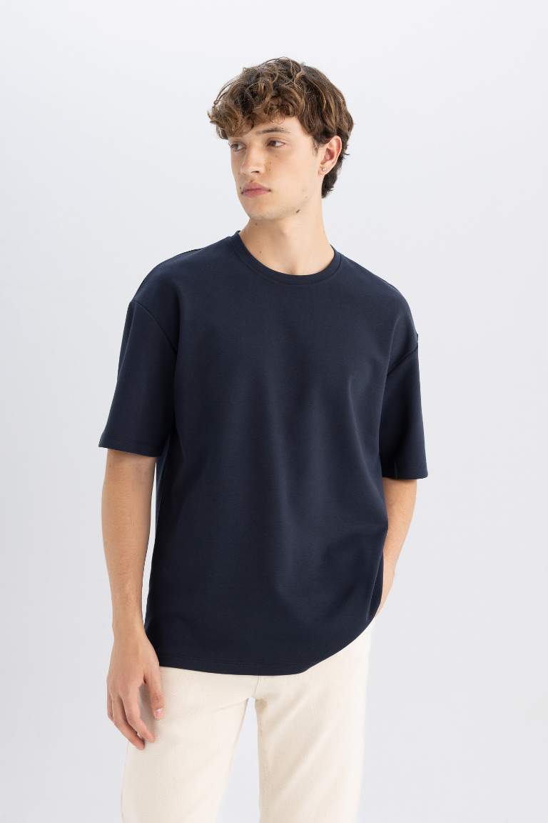 Boxy Fit Crew Neck Cotton Short Sleeve Basic T-Shirt