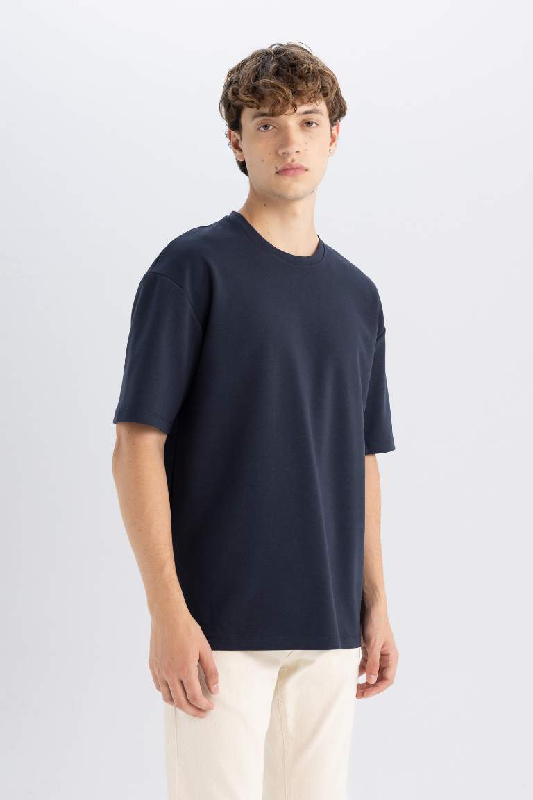 Boxy Fit Crew Neck Cotton Short Sleeve Basic T-Shirt