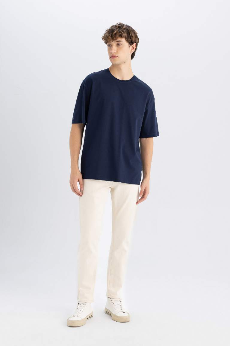 Blue Boxy Fit Cotton Basic T-Shirt