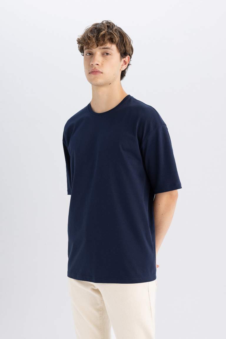 Blue Boxy Fit Cotton Basic T-Shirt