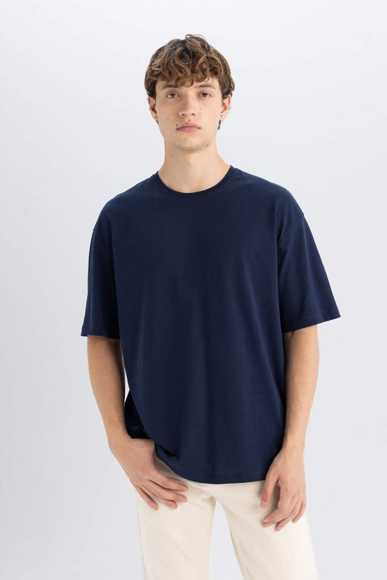 Blue Boxy Fit Cotton Basic T-Shirt